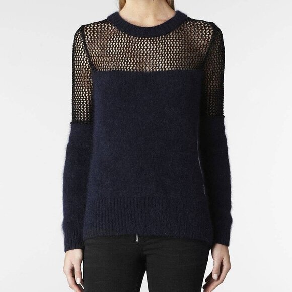 AllSaints Minako Angora Mesh Sweater Navy Blue Size 4 Small - Picture 2 of 15